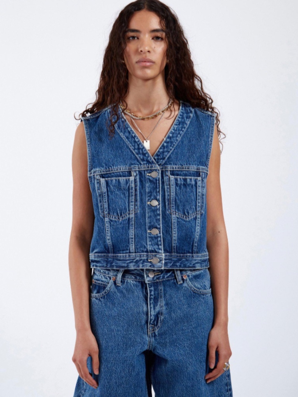 Tina Denim Top In Stream Mid Retro